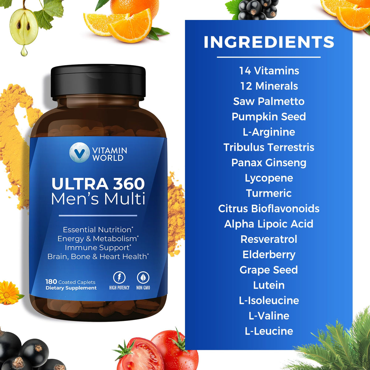 Vitamin World Ultra 360 Multivitamin for Men, Energy & Performance - 180 Caplets - image 5