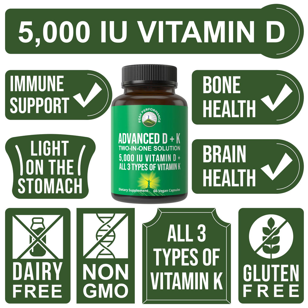 Peak Performance Vitamin D 5000 IU with Vitamin K - 60 Capsules - image 3