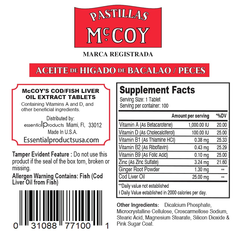 Pastillas McCoy Cod Fish Liver Oil Extract Tablets - 40 Count - image 4