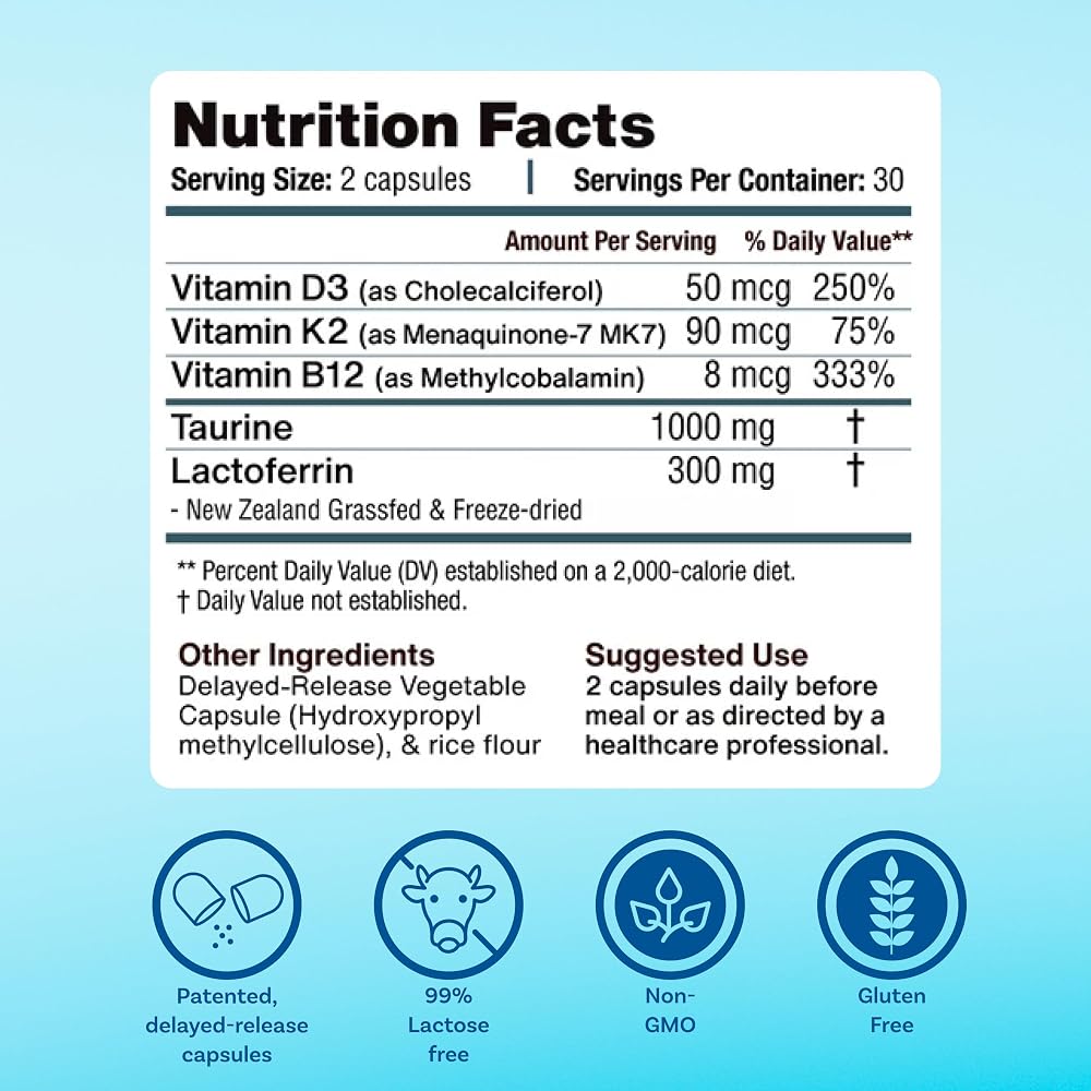 MyImmunity Grass-Fed Lactoferrin 300mg with D3, K2, B12 - 60 Capsules - image 6