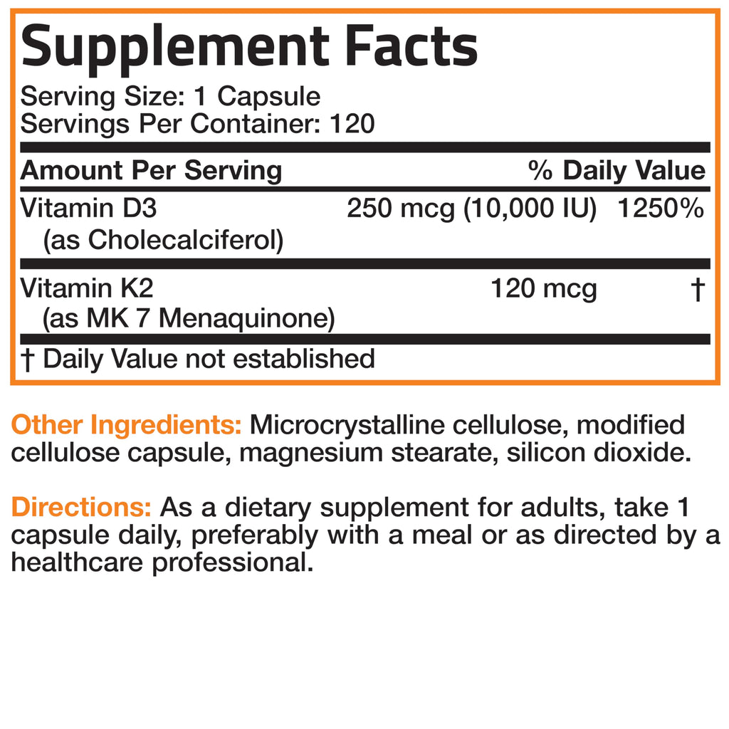 Bronson Vitamin K2 (MK7) with D3 Extra Strength Supplement Bone