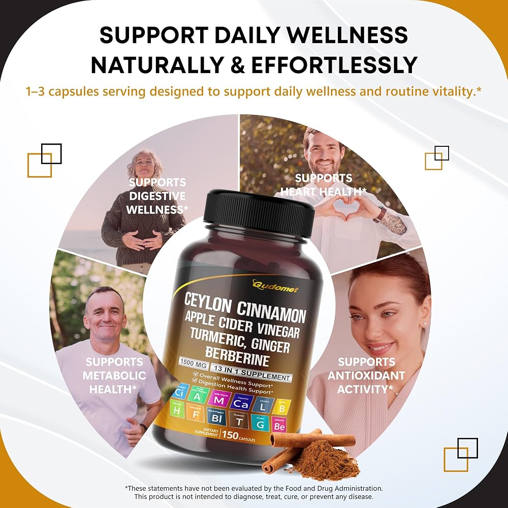 GUDOMET Ceylon Cinnamon 1500 mg with Apple Cider Vinegar - 150 Capsules - image 4