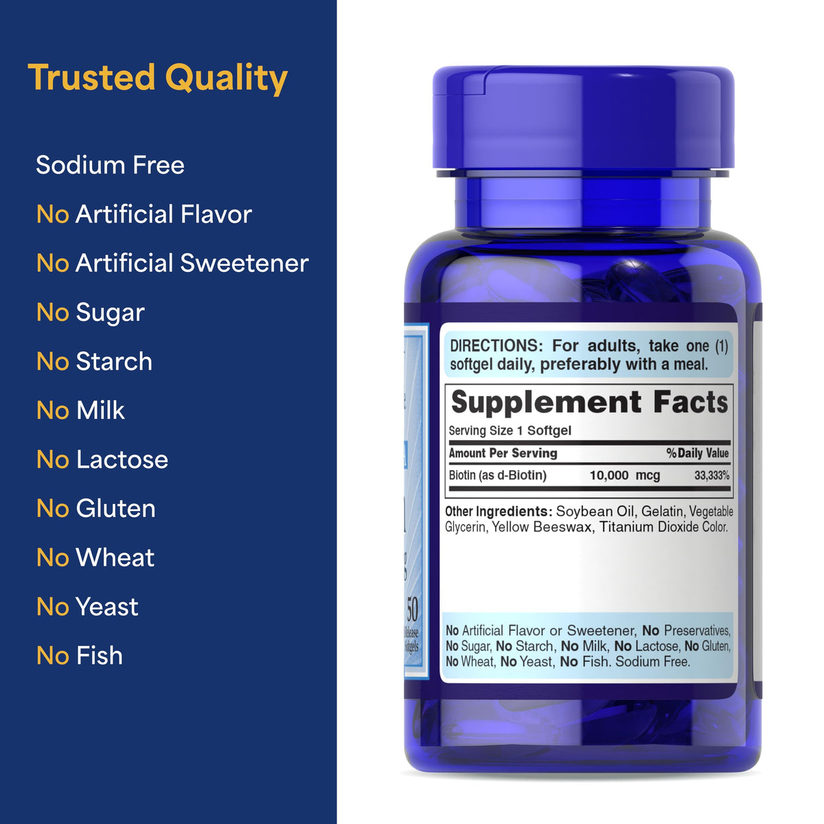 Puritan's Pride Biotin 10,000mcg for Hair, Skin & Nails - 100 Softgels - image 6