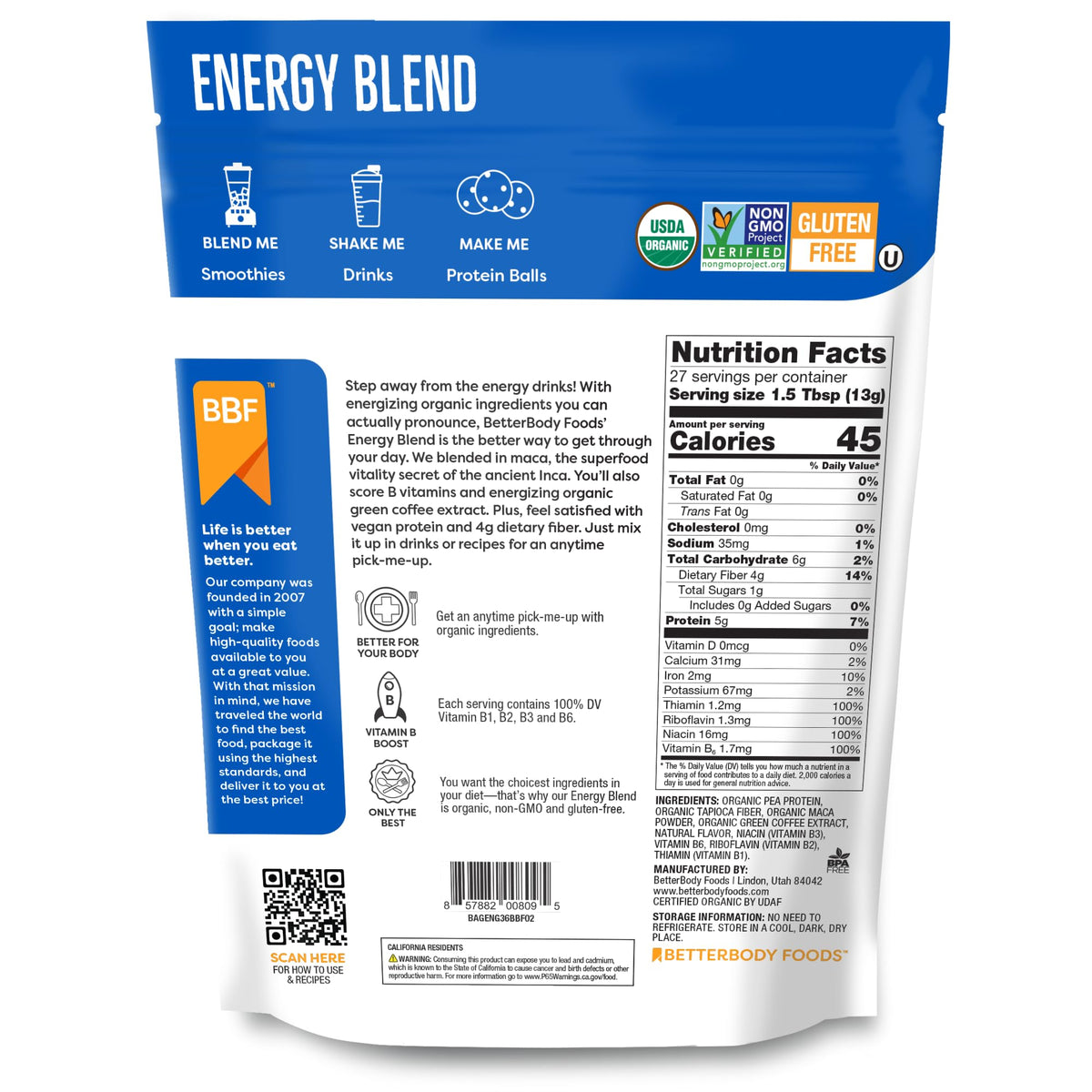 BetterBody Foods Organic Energy Blend Powder - 12.7 Oz - image 3