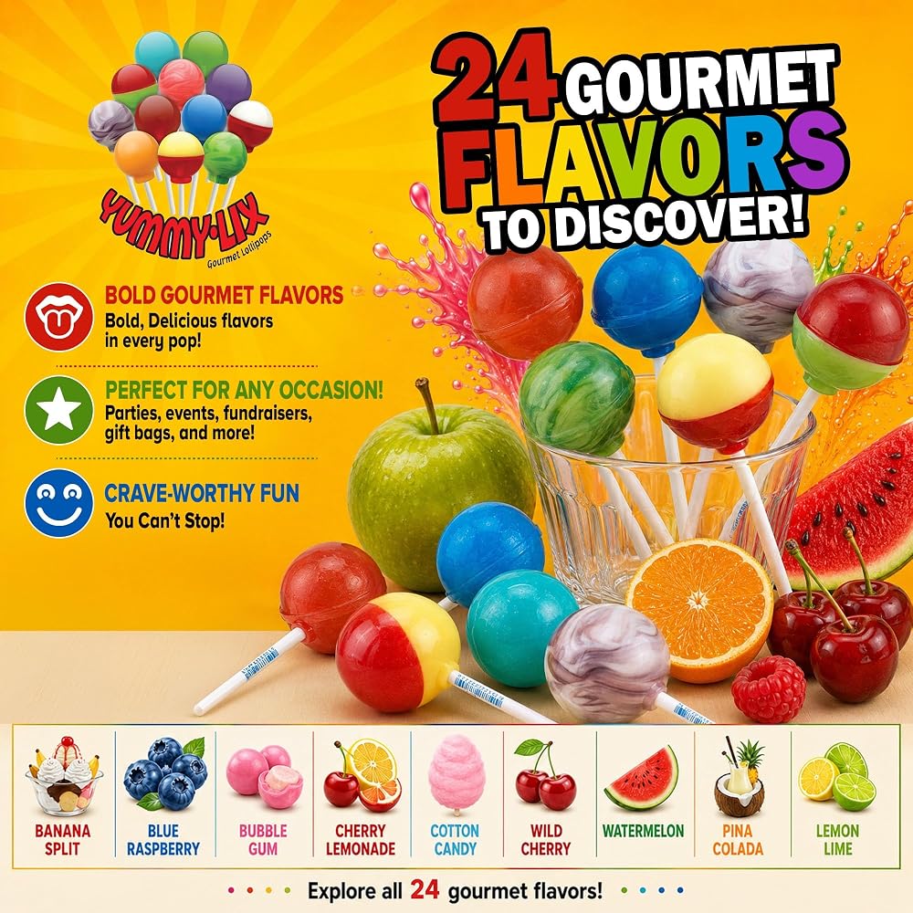 Yummy Lix Gourmet Round Lollipops Assorted Flavors - 80 Count - image 3