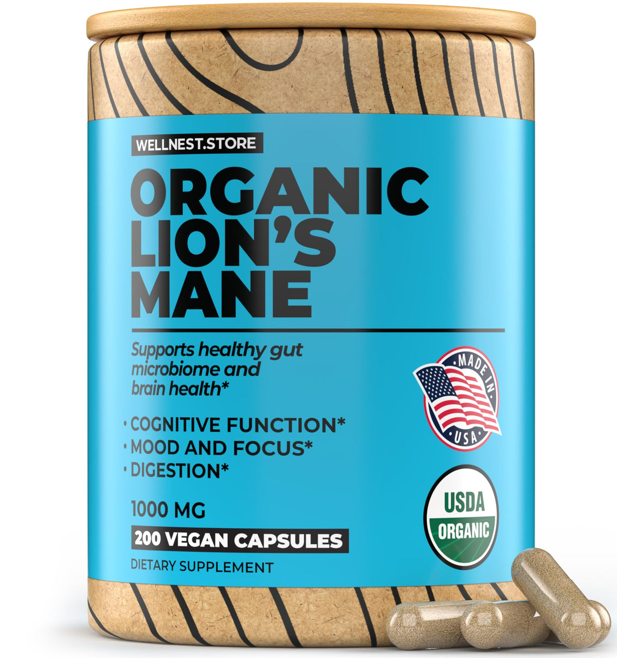 Wellnest.Store Lions Mane Mushroom Organic Supplement (Hericium