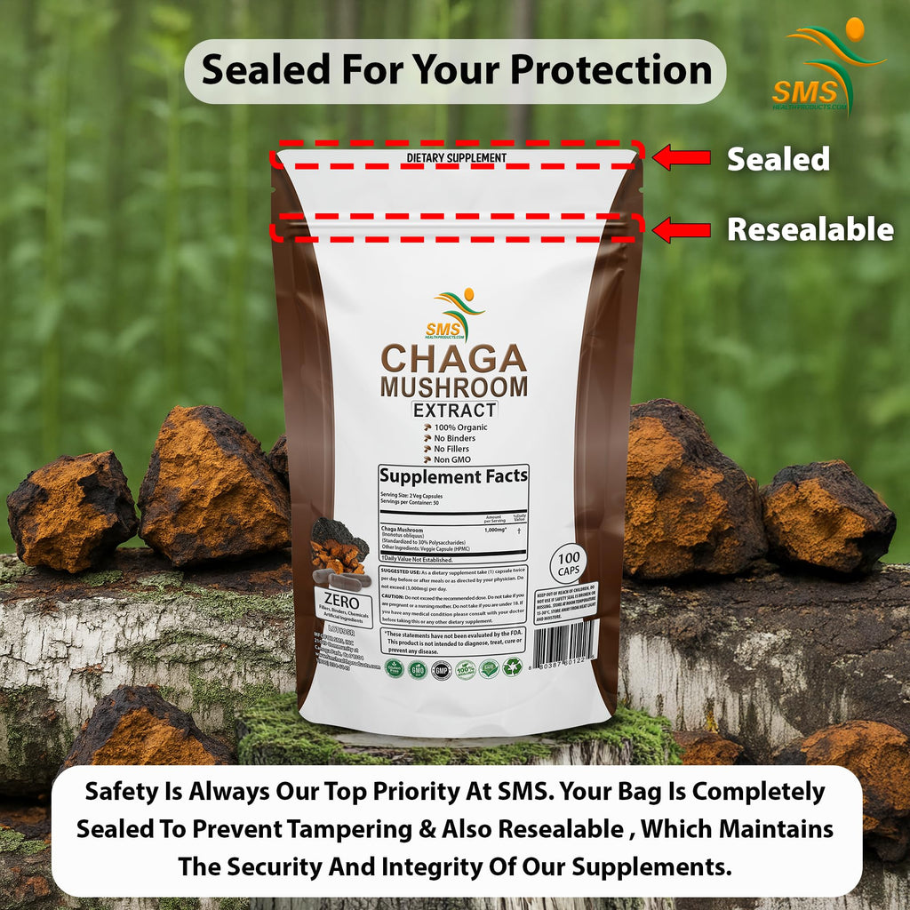 SMSHEALTHPRODUCTS.com Chaga Mushroom Extract 1000mg - 100 Vegetarian Capsules - image 7