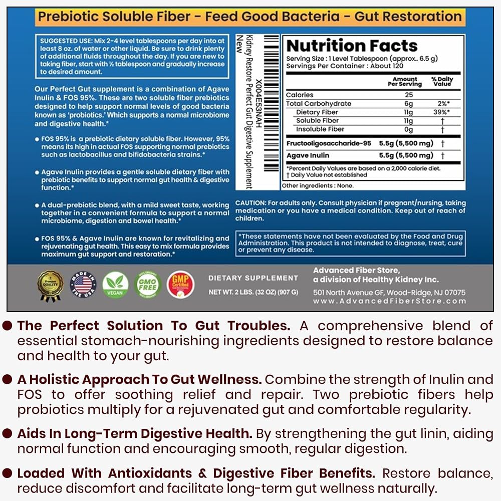 Kidney Restore Perfect Gut Inulin FOS Powder - 2 Pound - image 8