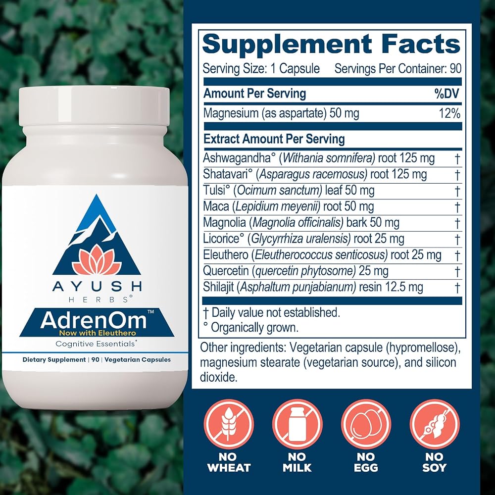 Ayush Herbs AdrenOm Adrenal Support for Cognitive Function & Calm - 90 Capsules - image 3