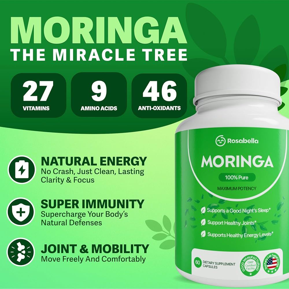 Rosabella Moringa Powder Capsules - Pure Nutrient-Rich Moringa Powder