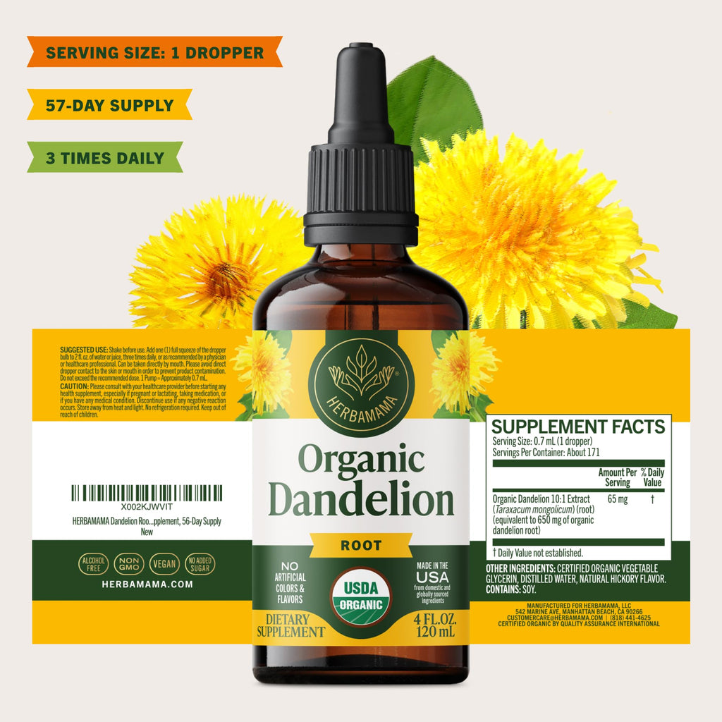HERBAMAMA USDA Organic Dandelion Root Extract Liver Support - 4 oz - image 8