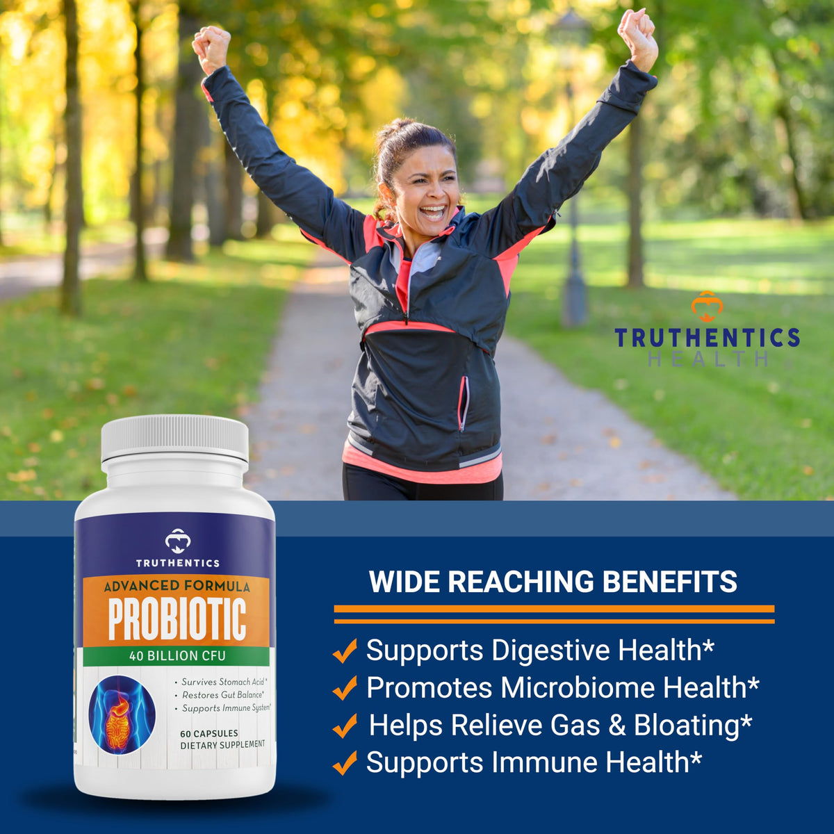 TRUTHENTICS Probiotic 40 Billion CFU with Prebiotic - 60 Capsules - image 3