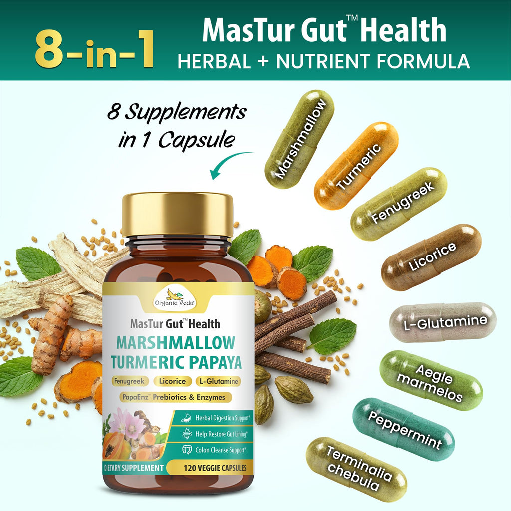 Organic Veda Marshmallow Turmeric MasTur Gut Health Supplement - 120 Capsules - image 3