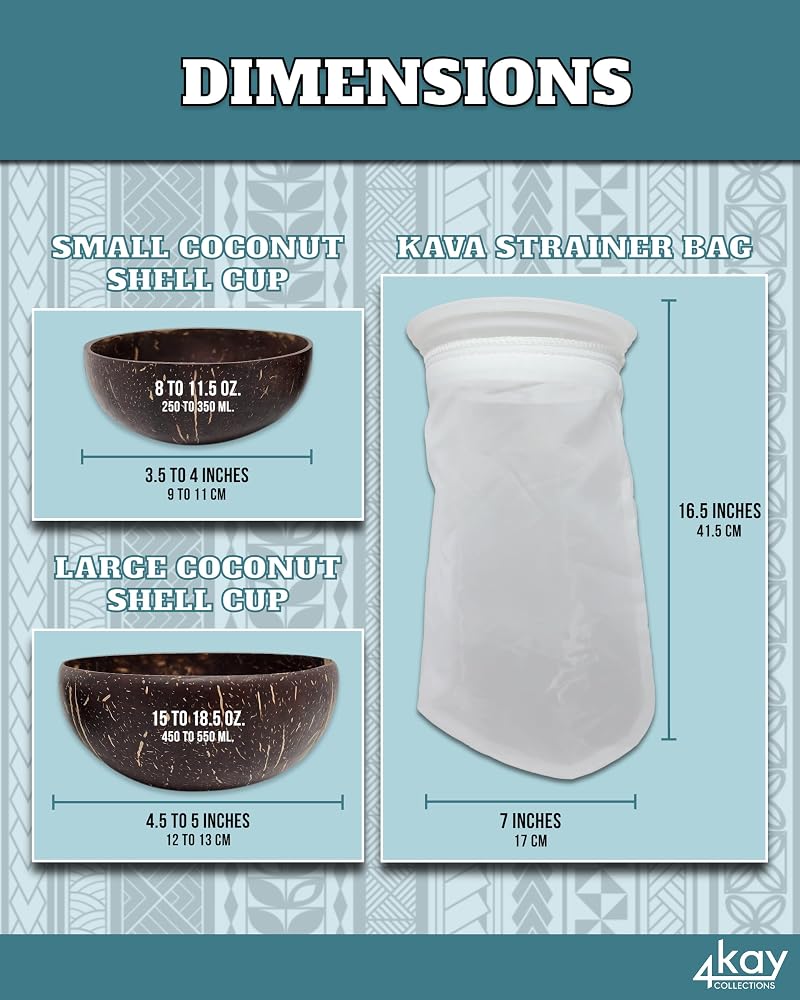 4Kay Collections Kava Strainer Bag with Coconut Shell Cups - 3 Items - image 6