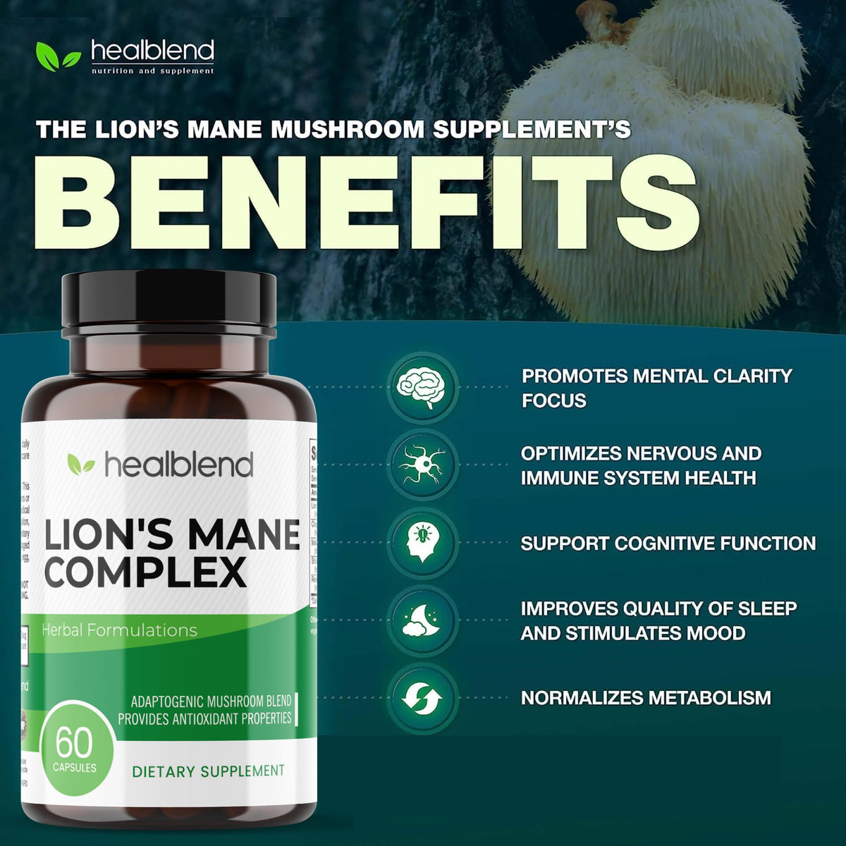 Healblend Mushroom Complex Extract with Lion's Mane - 60 Capsules - image 3
