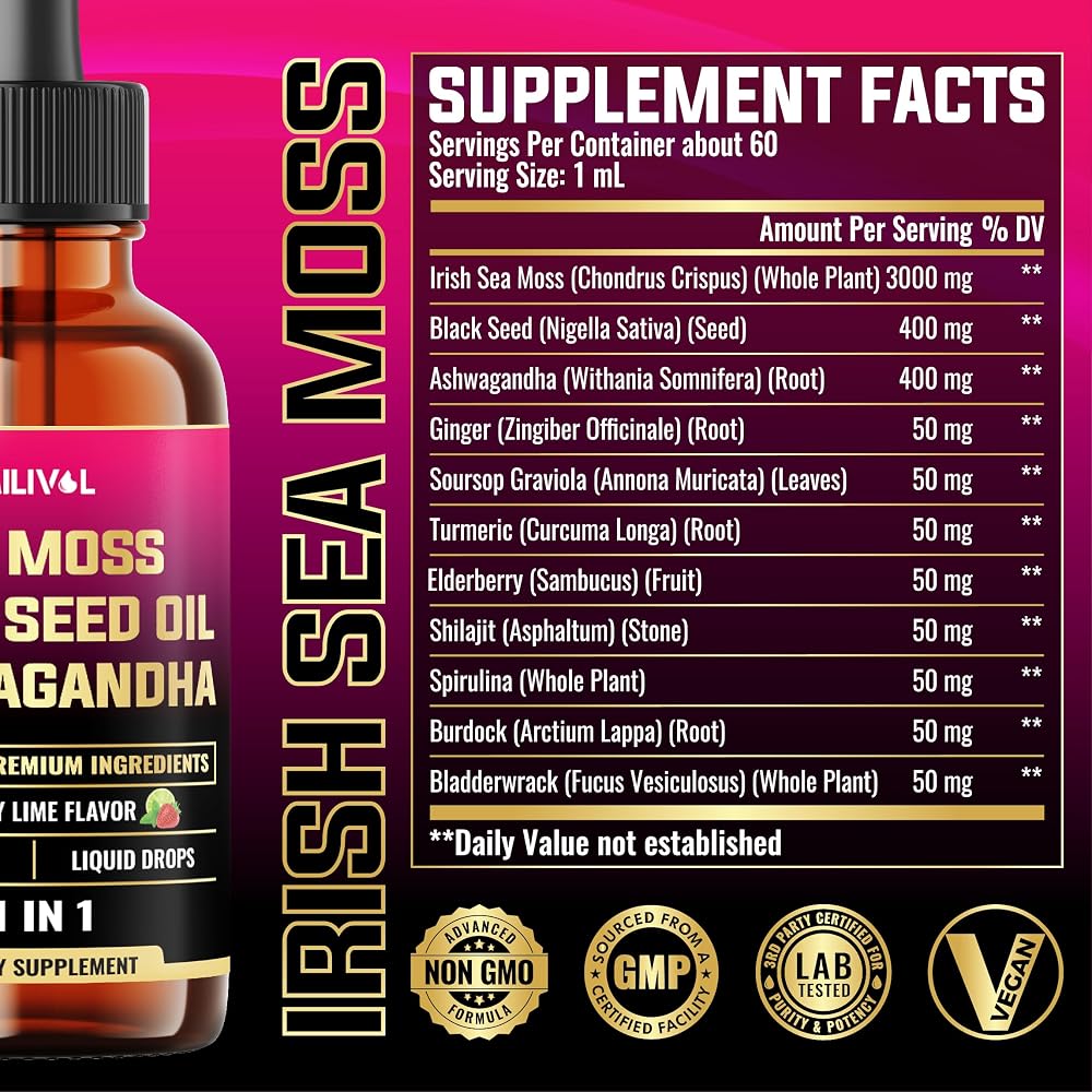 MILIVOL 11in1 Sea Moss Liquid Drops with Ashwagandha - 2 Fl Oz - image 2