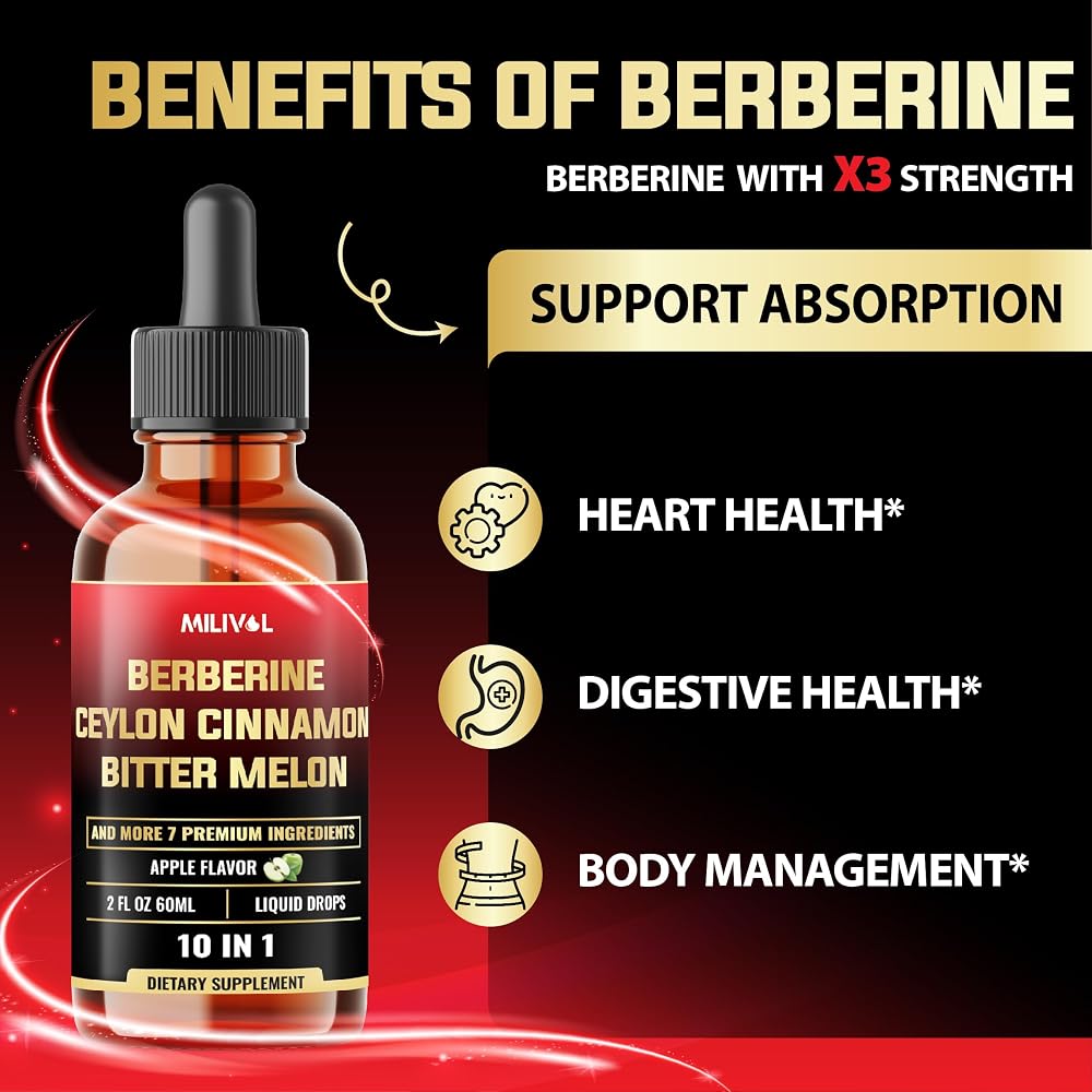 MILIVOL Berberine Liquid Drops with Ceylon Cinnamon - 2 Fl Oz - image 4