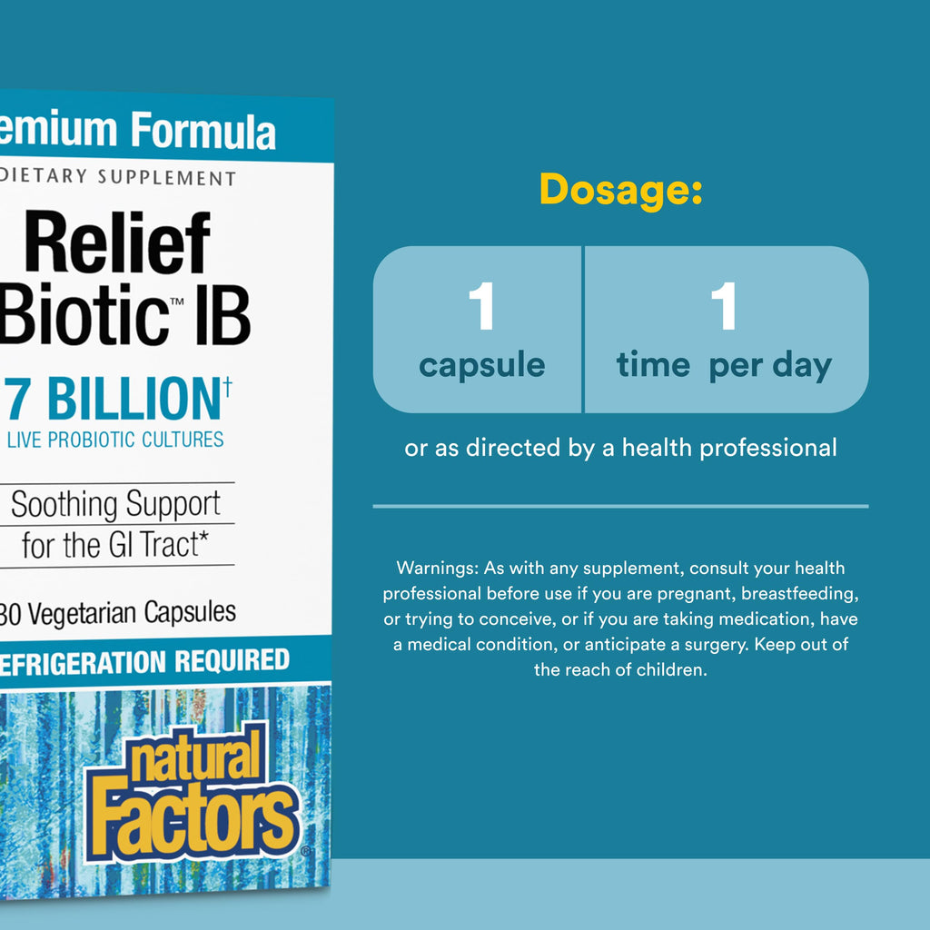 Natural Factors ReliefBiotic IB Probiotic 7 Billion CFU - 30 Vegetarian Capsules - image 3