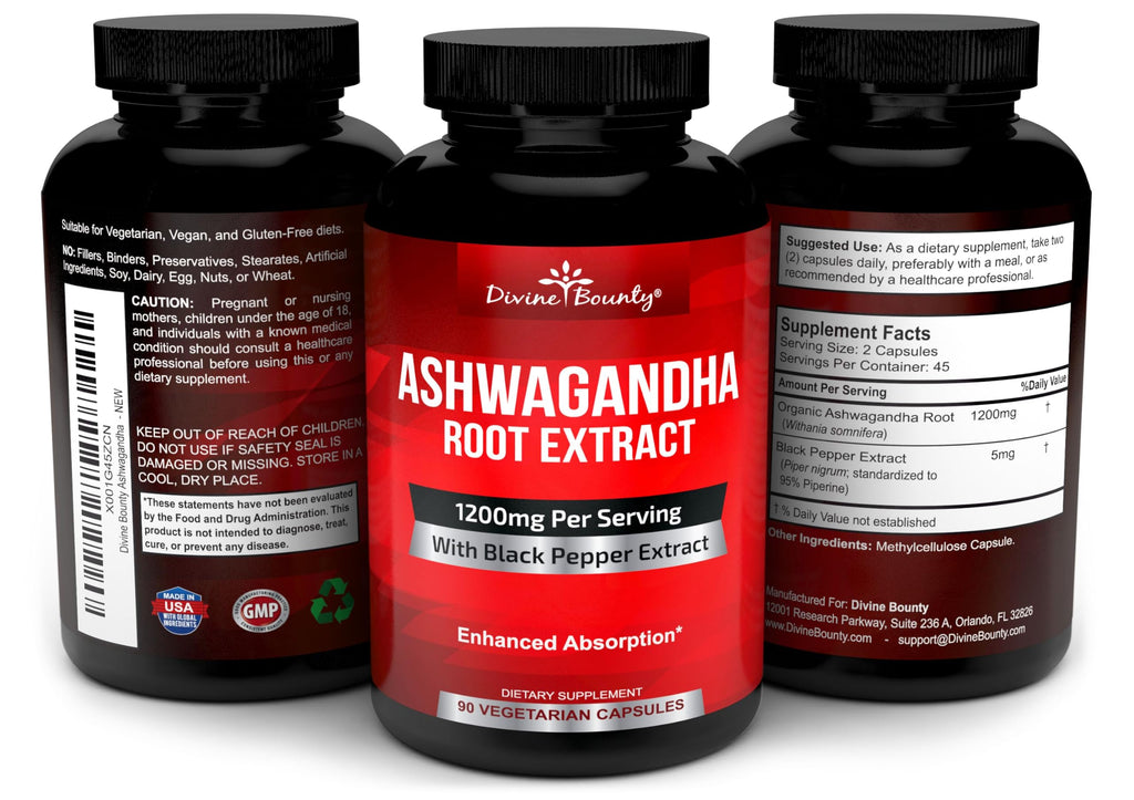 Divine Bounty Ashwagandha Capsules 1200mg with Black Pepper - 90 Capsules - image 4