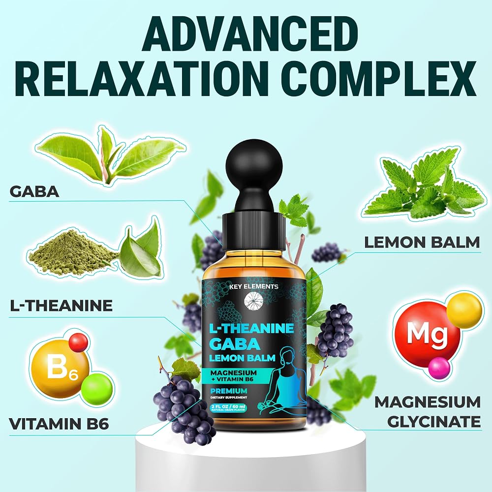 KEY ELEMENTS Liquid GABA L-Theanine Supplement for Stress Relief - 2 Fl Oz - image 4