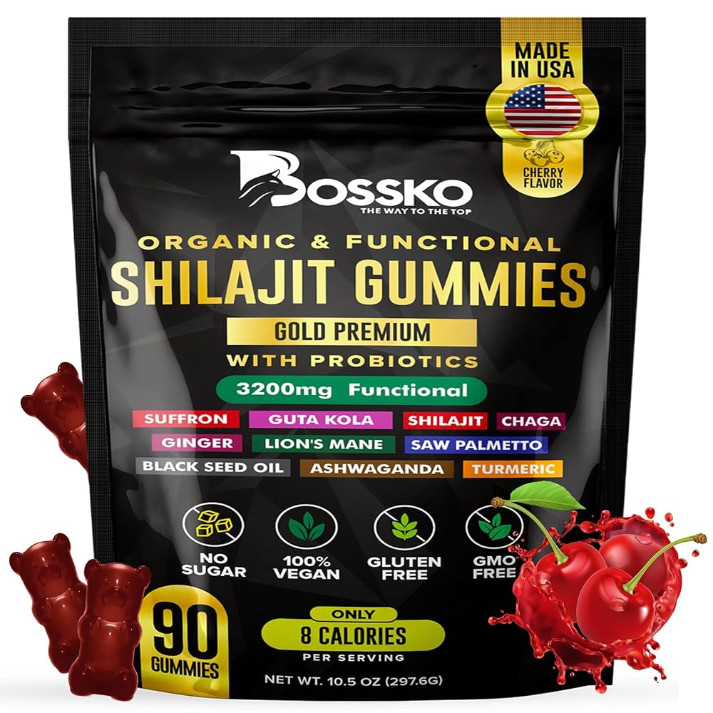 BOSSKO Himalayan Shilajit Gummies with Probiotics & Ashwagandha - 90 Count
