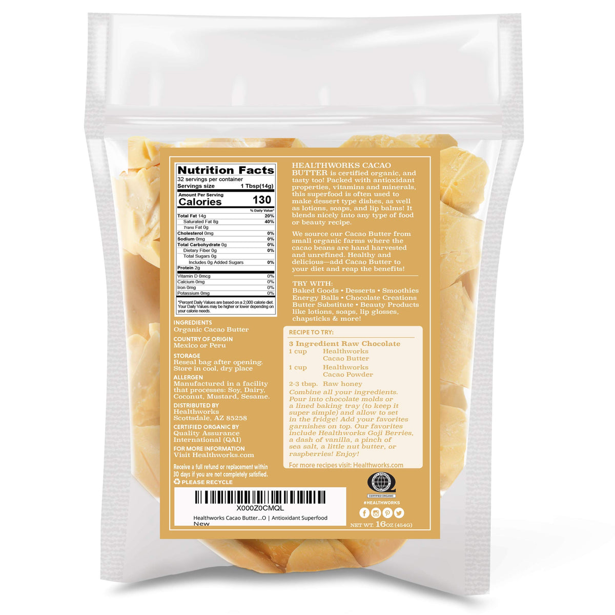 Healthworks Superfoods Organic Cacao Butter Raw Unrefined - 1 lb - image 2