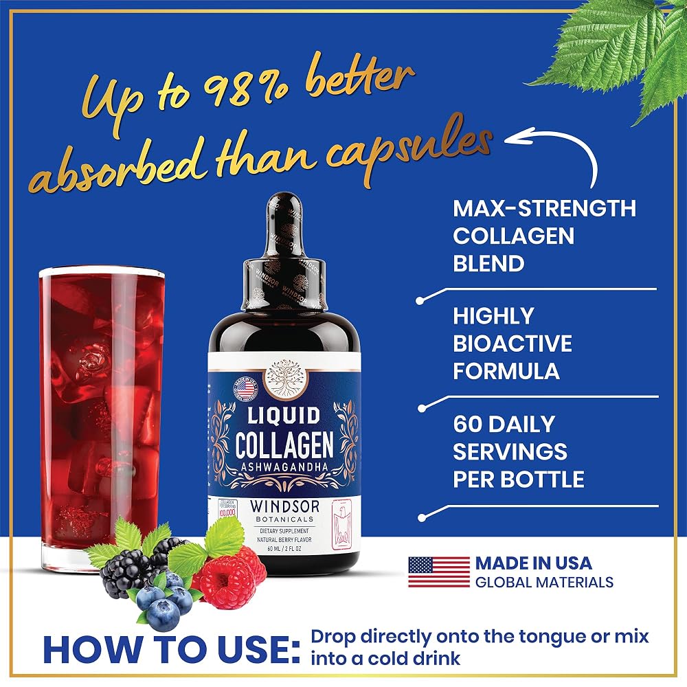 Windsor Botanicals Liquid Collagen with Ashwagandha - 100,000 mcg - 2oz - image 2