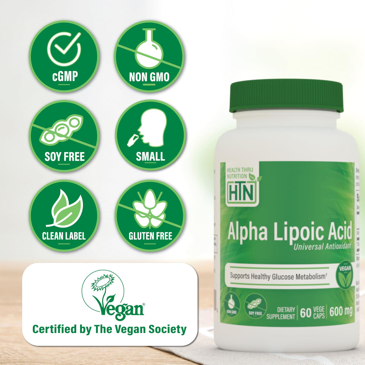 Health Thru Nutrition Alpha Lipoic Acid (ALA) 600mg Vegecaps - Vegan
