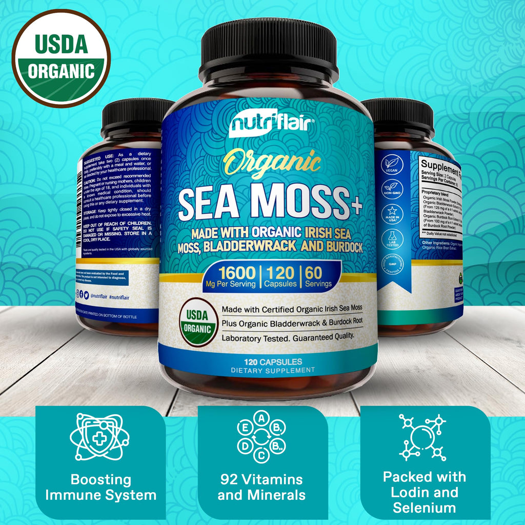 NutriFlair Organic Sea Moss 1600mg - 120 Vegetarian Capsules - image 3