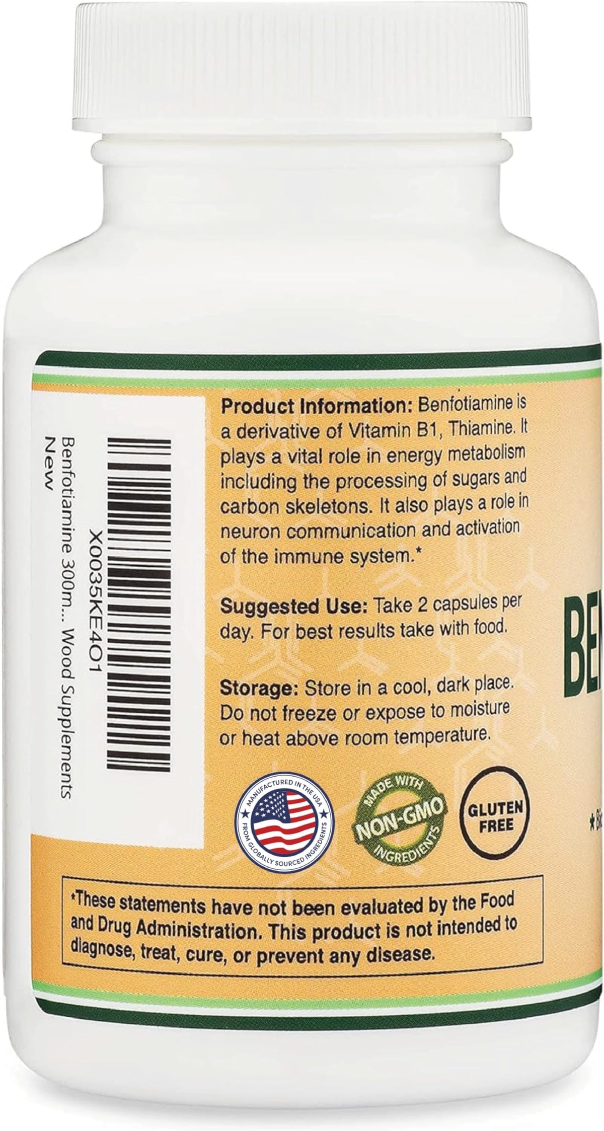 Double Wood Supplements Benfotiamine 300mg Vitamin B1 - 120 Capsules - image 4