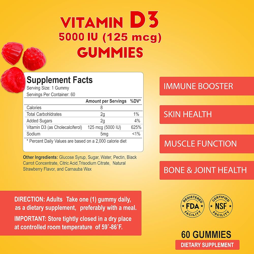 ALFA VITAMINS Vitamin D3 5000 IU Gummies Immune Support - 60 Gummies - image 4