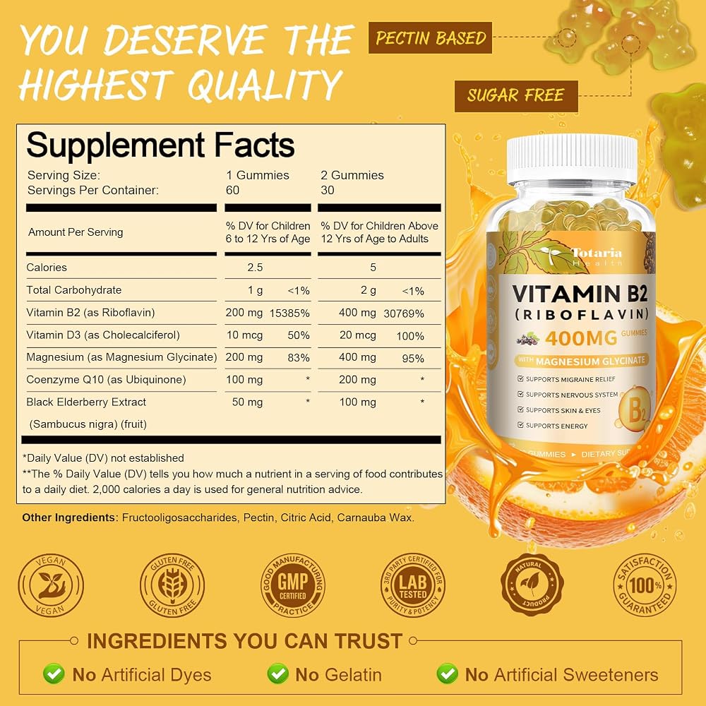 Totaria Vitamin B2 Riboflavin 400mg Gummies - 60 Gummies - image 3