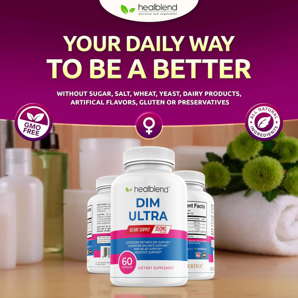 healblend DIM Ultra 350mg Hormone Balance Support - 60 Capsules - image 3