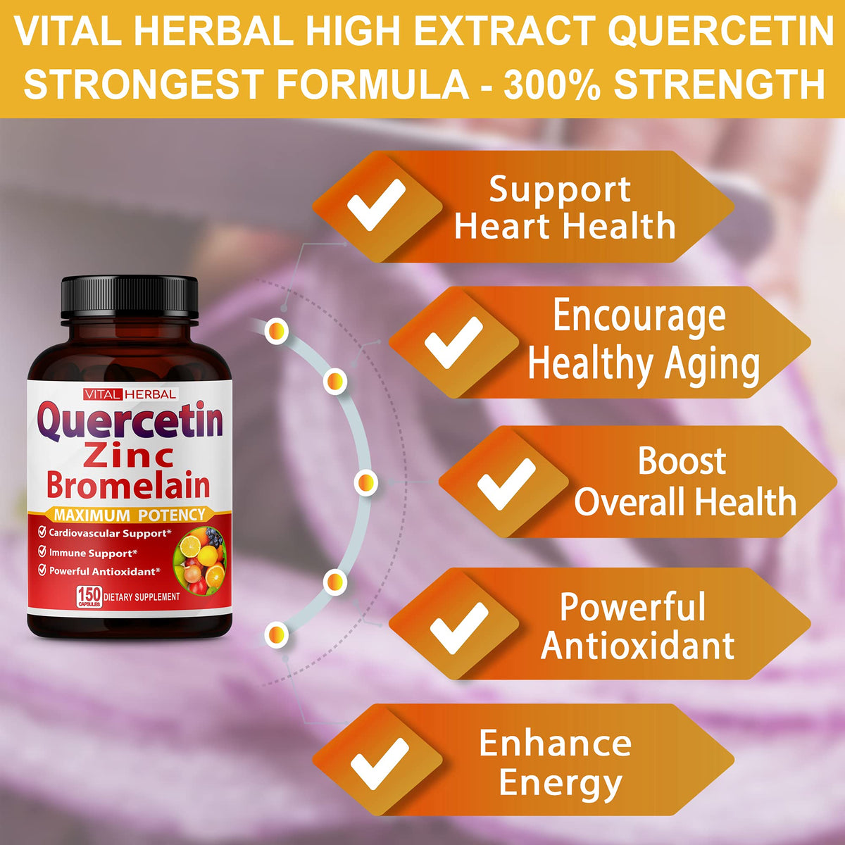 Vital Herbal Quercetin Complex with Zinc & Bromelain - 150 Capsules - image 4