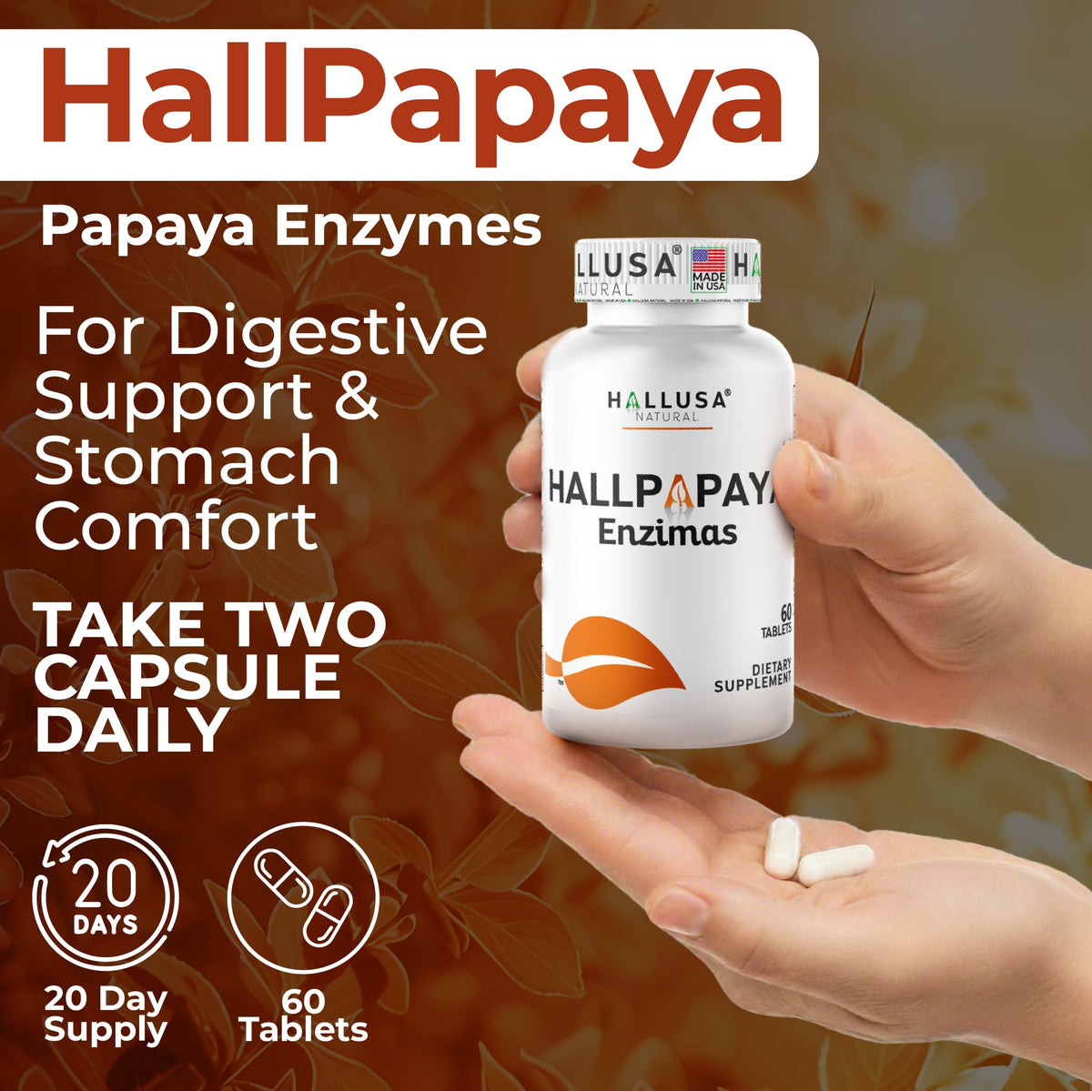 Hallusa Natural Papaya Enzymes Digestive Support - 60 Tablets - image 5