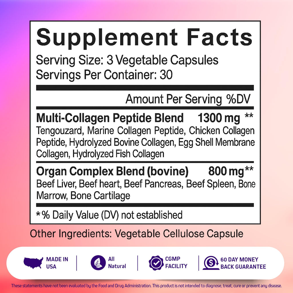 Herbtonics Multi Collagen Peptides & Beef Organ Complex - 90 Capsules - image 2