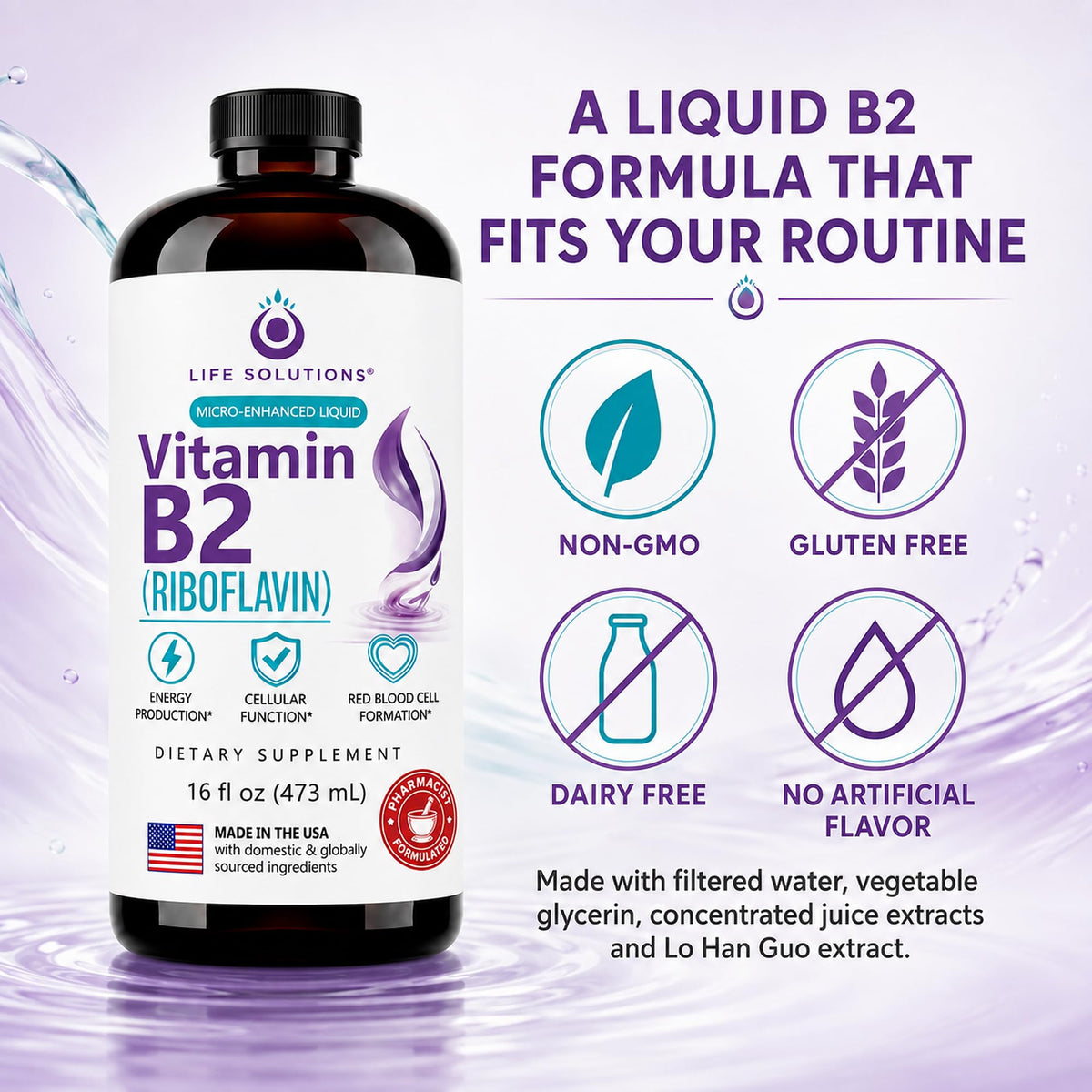 Life Solutions Vitamin B2 Riboflavin Liquid 50 mg - 16 Fl Oz - image 4