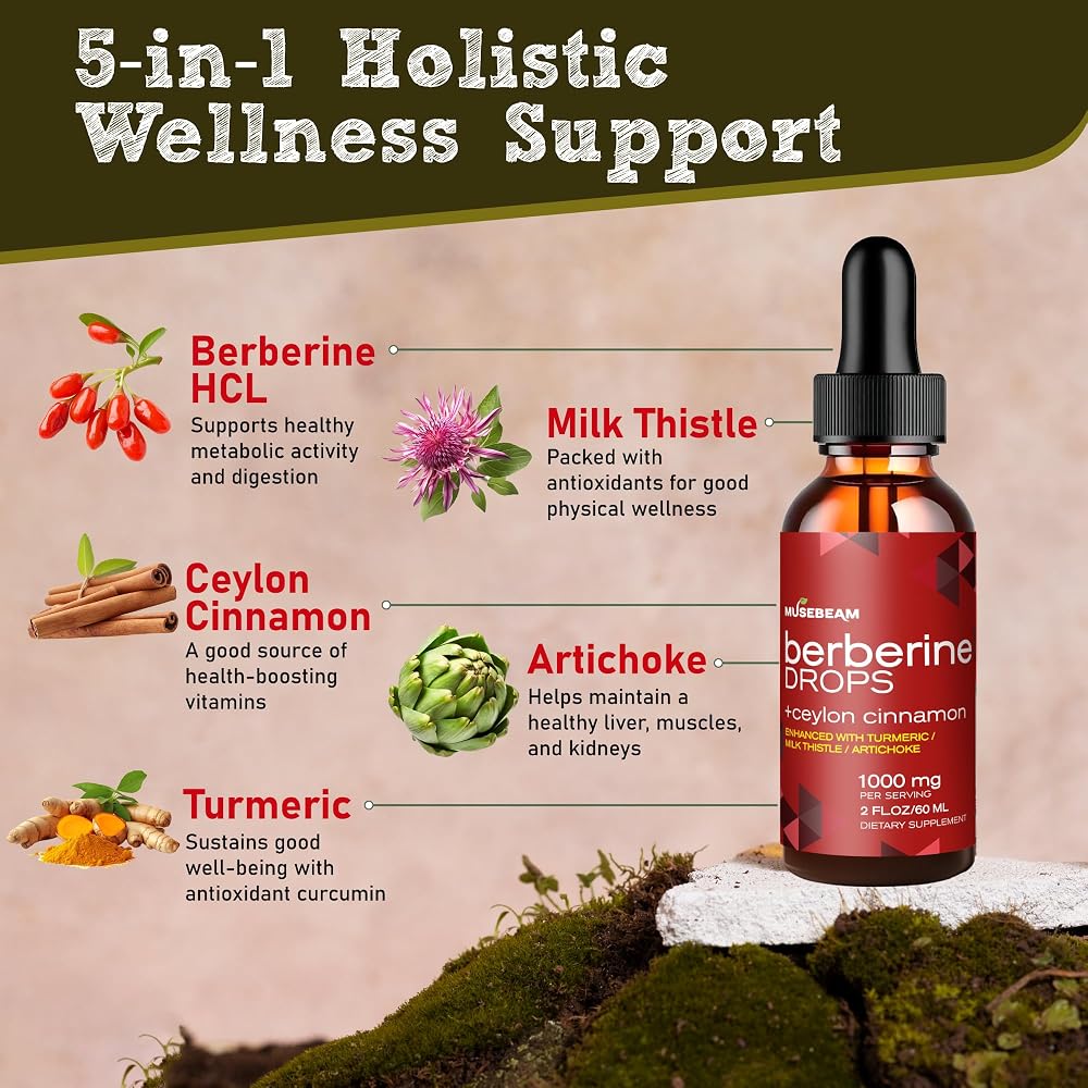 musebeam Organic Berberine HCl 1000mg Liquid Drops - Ceylon Cinnamon