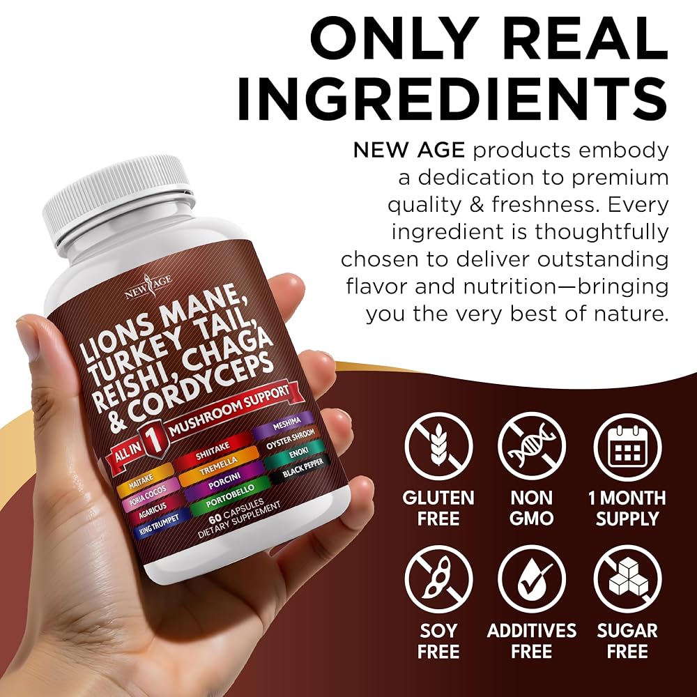 NEW AGE Lions Mane Mushroom Supplement with Turkey Tail Reishi