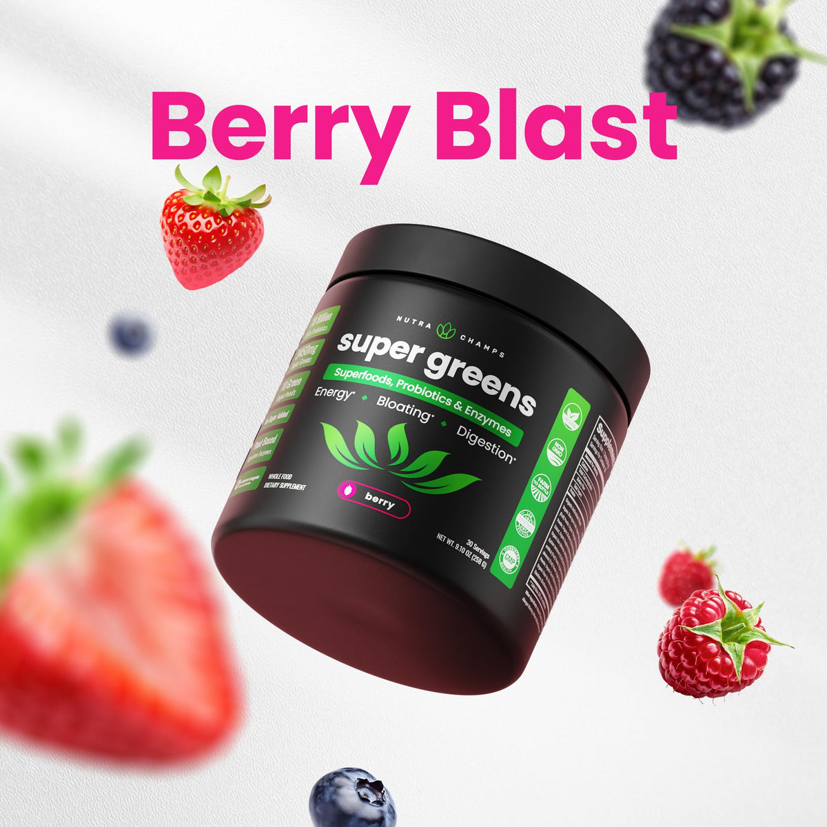 NutraChamps Super Greens Powder 40+ Superfoods - 9 Ounce - image 2