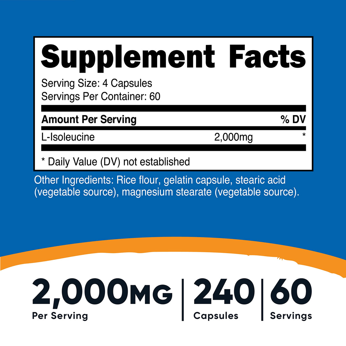 Nutricost L-Isoleucine 2000mg Per Serving, 240 Capsules (60 Servings)