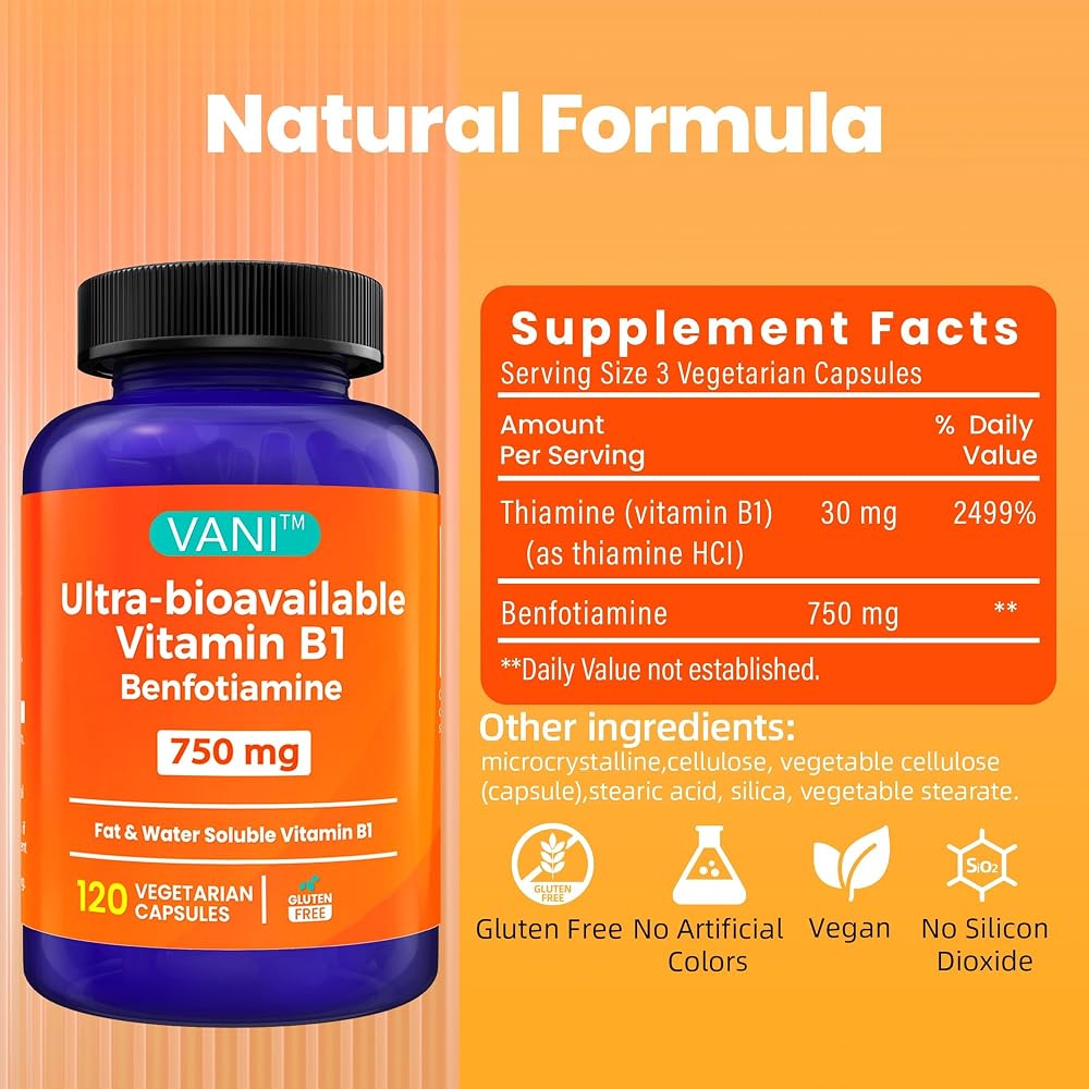 VANI Vitamin B1 Benfotiamine 750mg - 120 Capsules - image 2