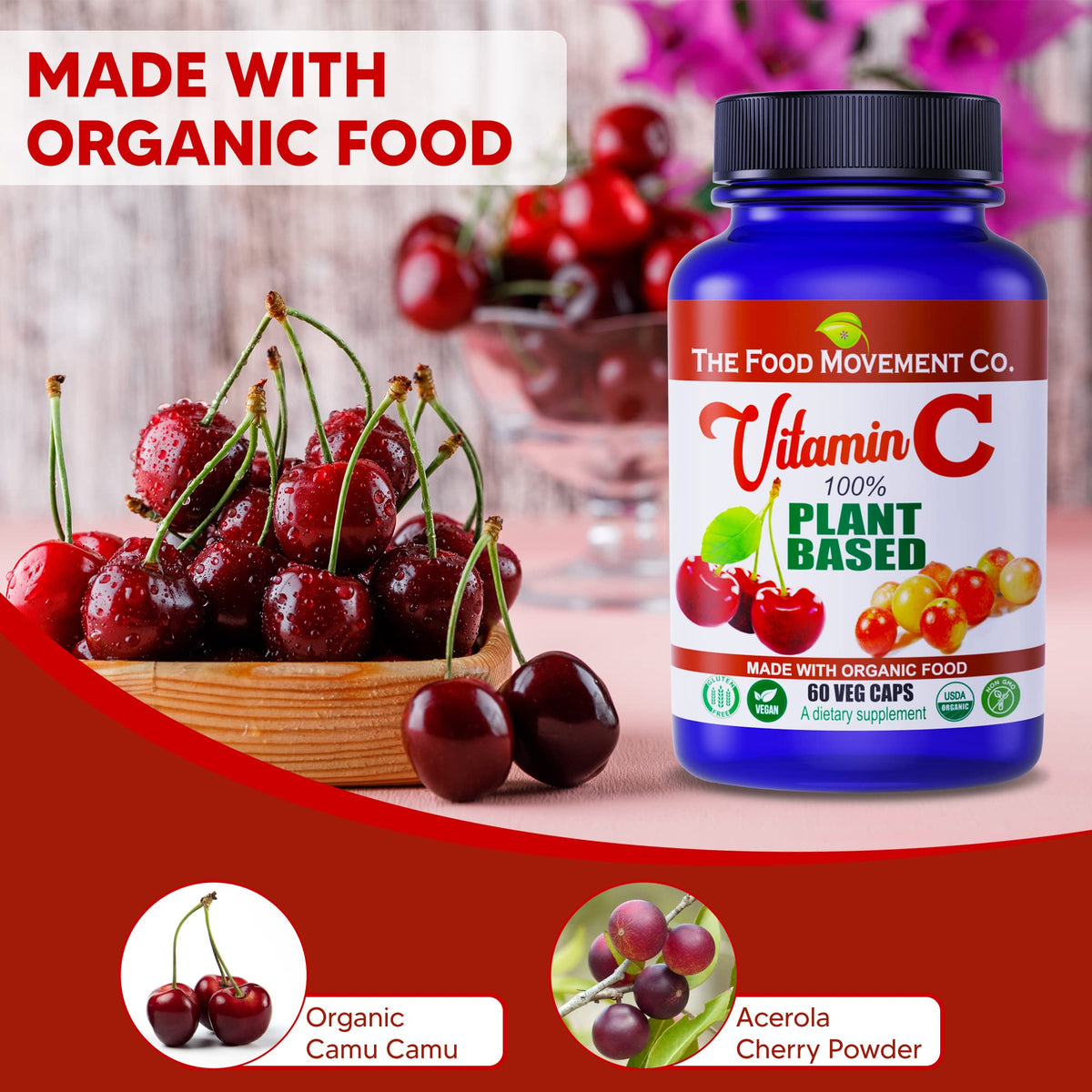 THE FOOD MOVEMENT CO. Plant-Based Vitamin C 125mg - 60 Capsules - image 4