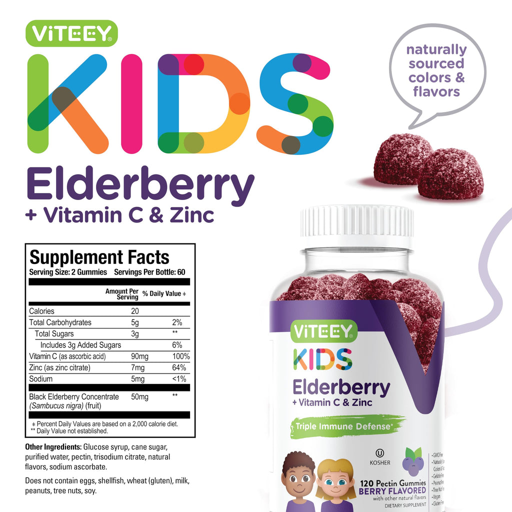 Viteey Sambucus Black Elderberry Gummies Formulated for Kids - Immune