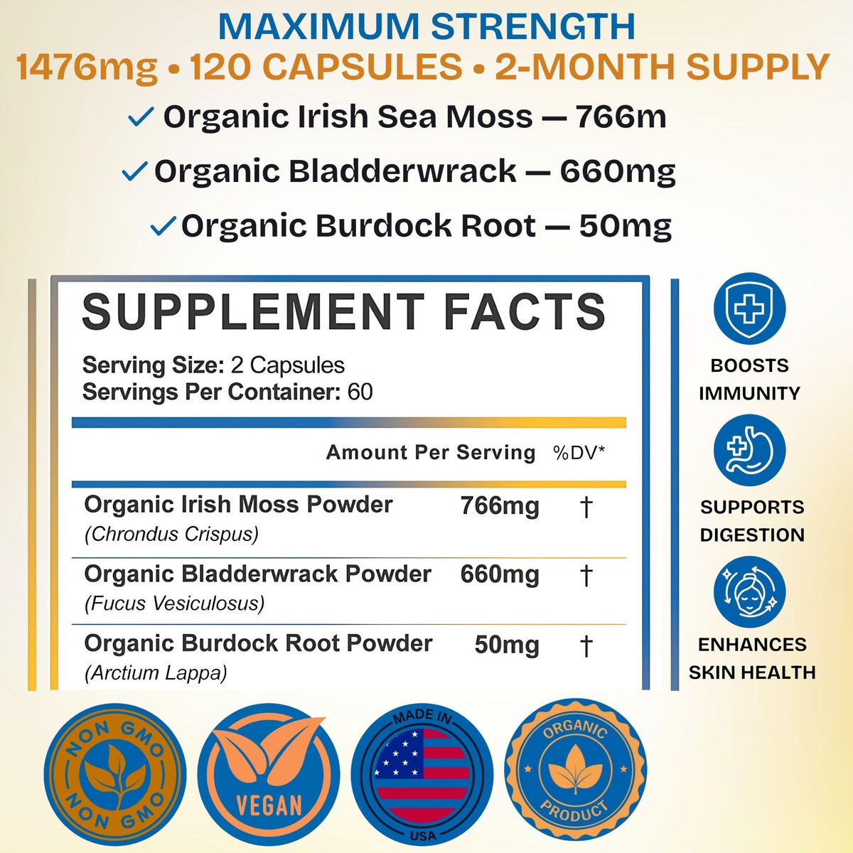 VIVANUTRA Organic Wildcrafted Sea Moss Capsules 1476mg - 120 Count - image 2