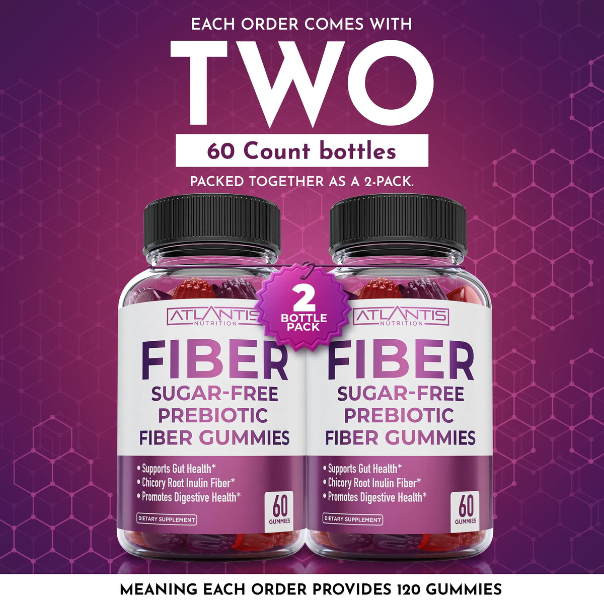 Atlantis Nutrition Sugar Free Fiber Gummies for Digestive Health - 120 Gummies - image 2