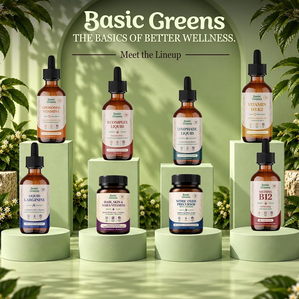 BASIC GREENS L Arginine 3000mg Nitric Oxide Supplement Vegan Capsules