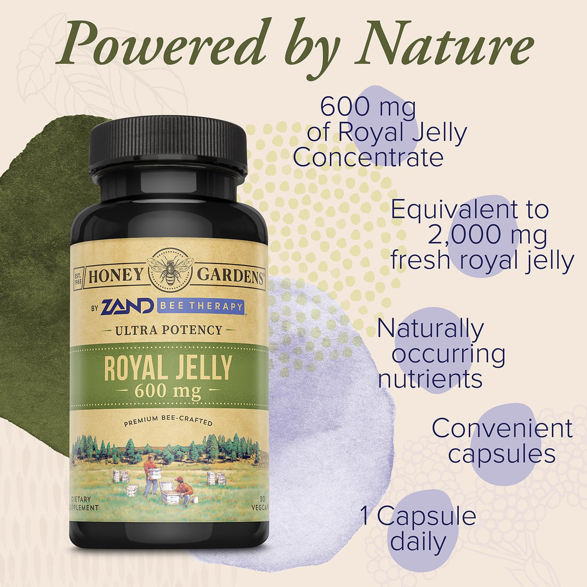 ZAND Honey Gardens Royal Jelly 600mg Capsules - 30 Vegetarian Capsules - image 3