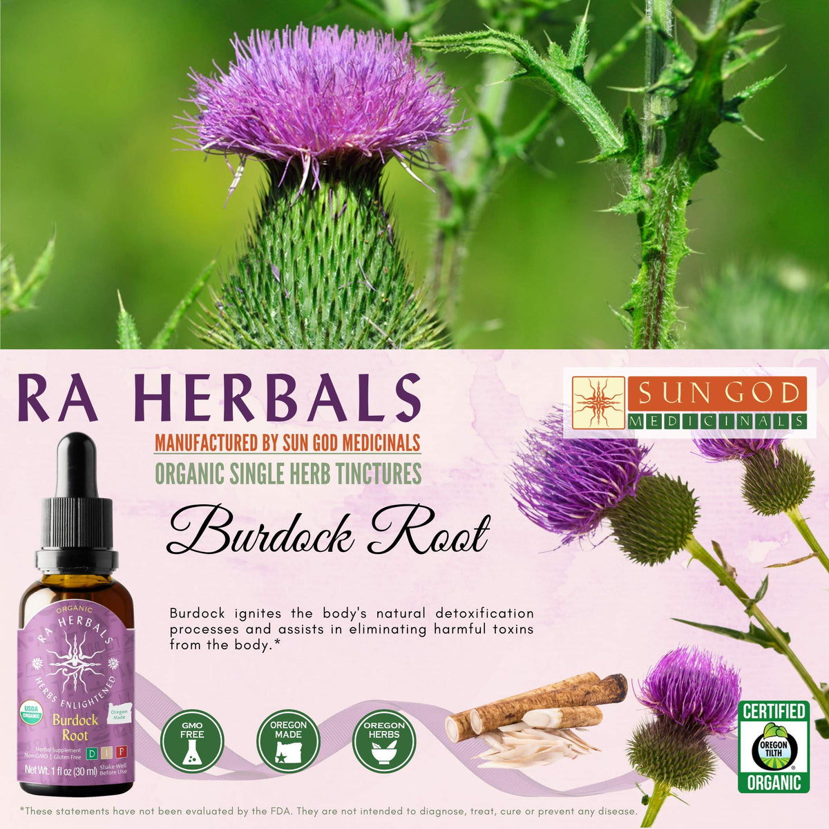 Sun God Medicinals Ra Herbals Organic Burdock Root Liquid Extract - image 3