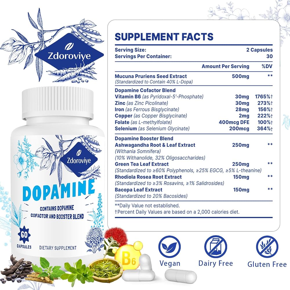 Zdoroviye Dopamine Supplements for Men and Women - Contains 500mg